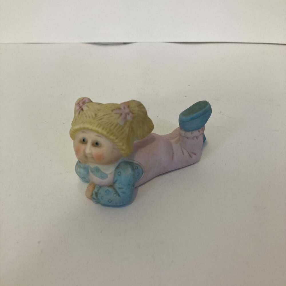 Vintage 1984 Cabbage Patch Kids Ceramic Figurine Girl Blonde Hair Pink Overalls